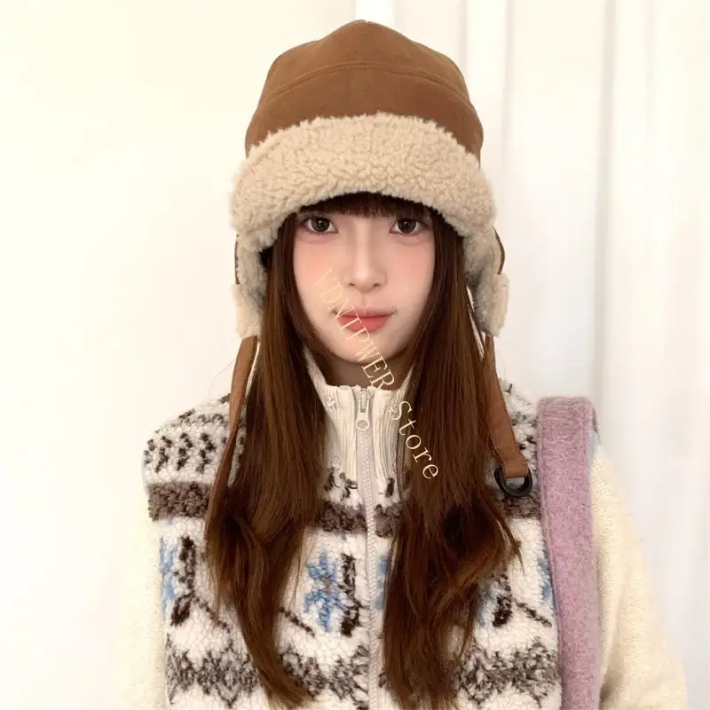 قبعة دافئة من جلد الغزال للجنسين، قبعة شتوية مقاومة للرياح للطقس البارد للبالغين والأطفال D08E #5
