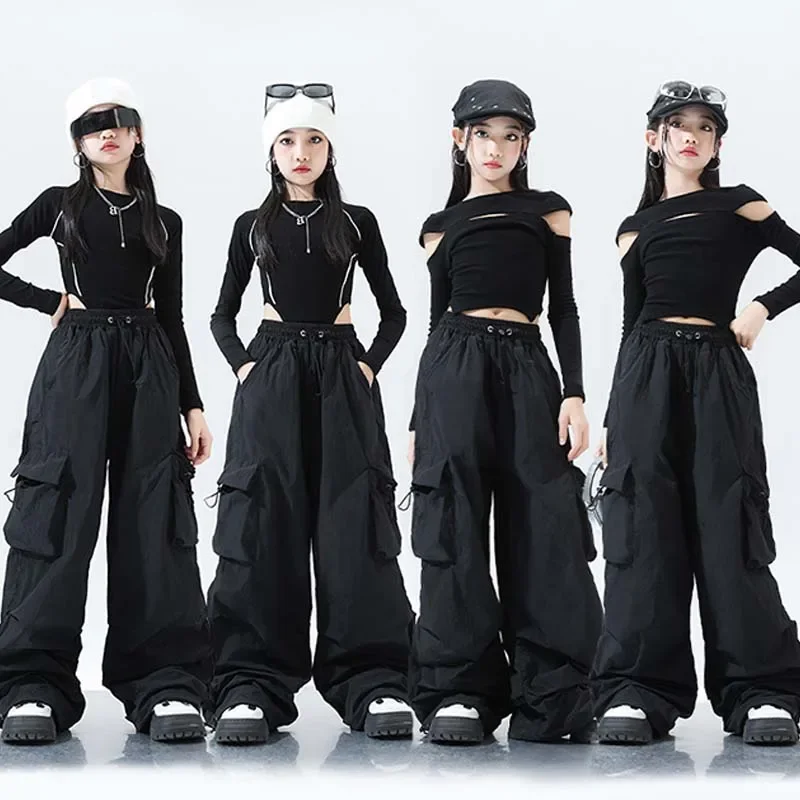 

Jazz Dance Stage Costume Girls Kpop Hip Hip Dance Clothes Street Dancewear Kids Fashion Clohtes Black Tops Shuffle Pants