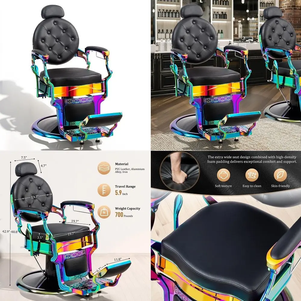 

Barber Chair Salon Chair Reclining Barber Chair for Barbershop Hydraulic with Headrest, Professional Salon Beauty Spa Shampoo E