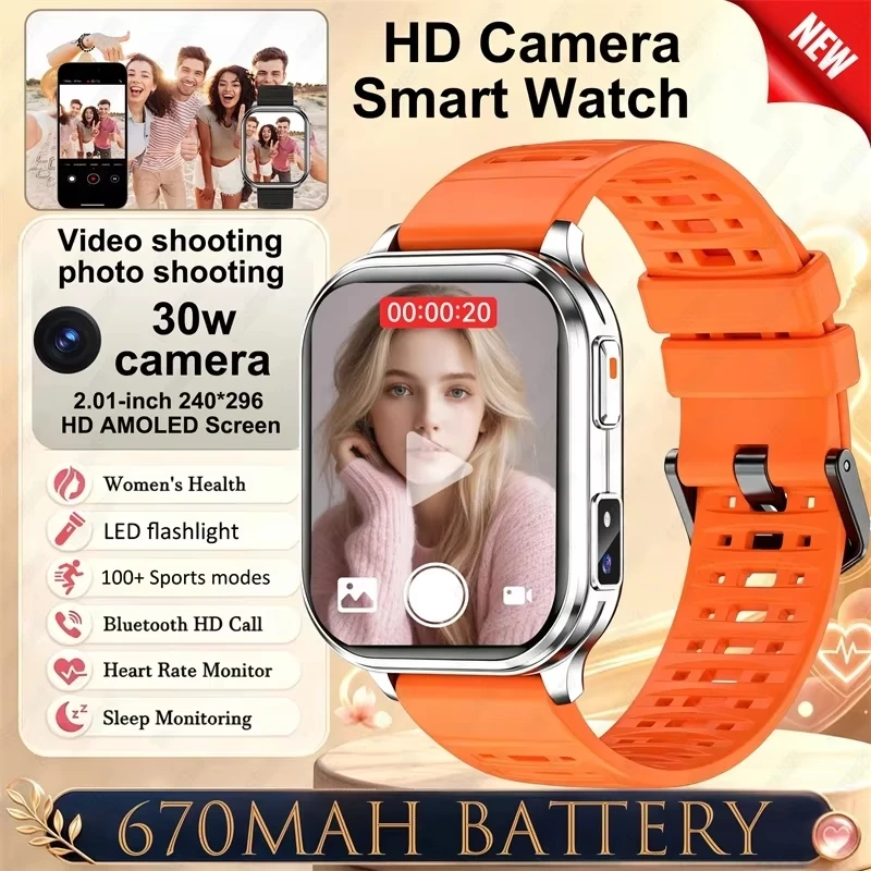 P60 Smart Watch HD Camera Video Photos Record Health Monitoring IP68 Waterproof BT Call Sports Fitness Watch with Flashlight