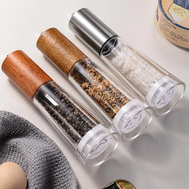 Manual Pepper Grinder Sea Salt Pepper Mill Acrylic Ceramic Core Grinder Kitchen Pepper Grinding Seasoning Bottle Cooking Tools