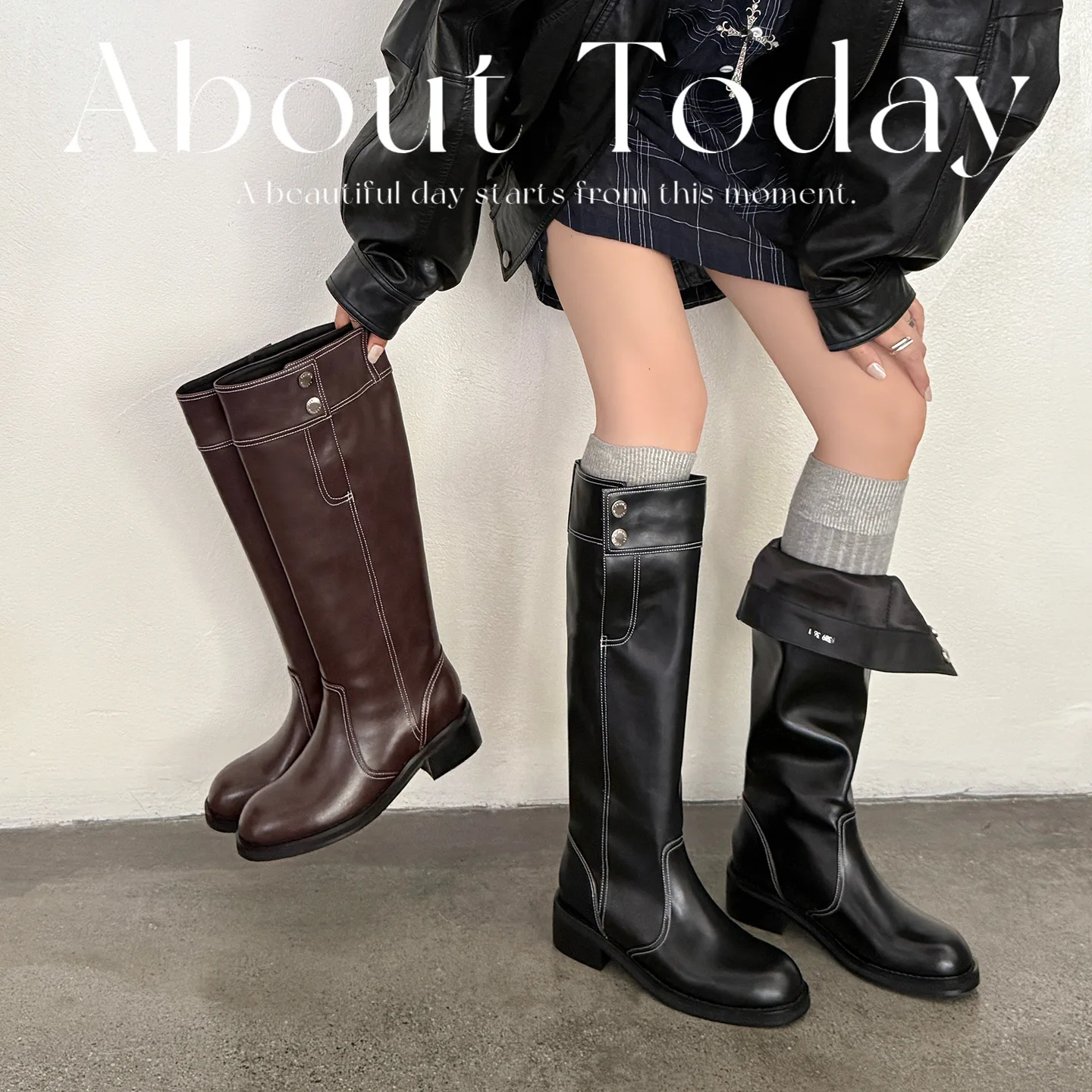2026 new autumn winter women knee-high boots natural leather 22-25cm split leather+fabric+pigskin women long boots Knight boots