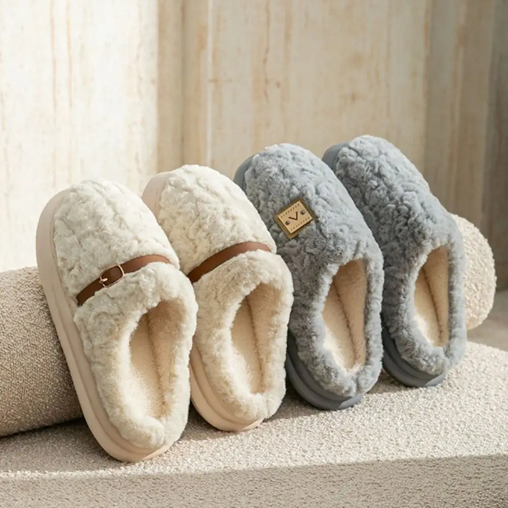 دافئ المرقعة أفخم نعال تدفئة سميكة وحيد رقيق الشتاء شبشب منزل ملابس منزلية أحذية رشاقته لينة المنزل النعال النساء الرجال #4