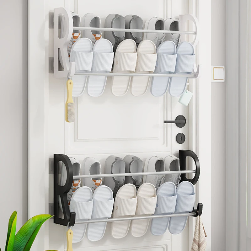 

1PC Door Shoes Rack Stainless Steel Wall-Mounted Slipper Rack Home Simple No Punch Rack Bathroom Essential Shoe Storage Rack