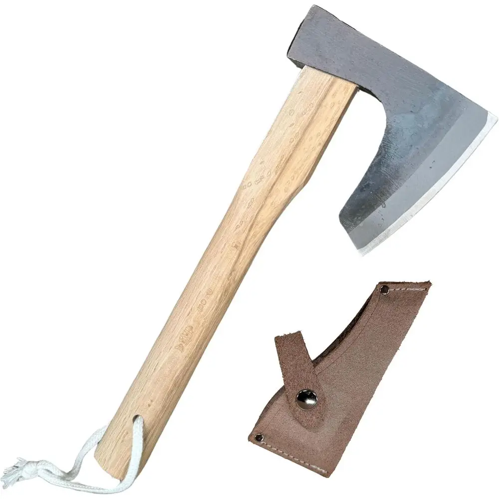 

13 High Carbon Steel Hand Axe with White Oak Handle and Split Leather Sheath - Ideal for Camping, Gardening, and Survival