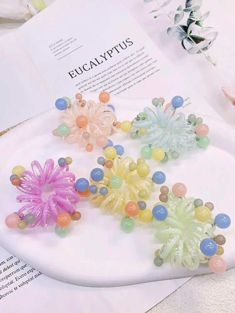 

1Pc Korean Style Full Of Star Women Beads Telephone line Scrunchie Elastic Not Hurt The Hair Band Simple Hair Rope Without Trace