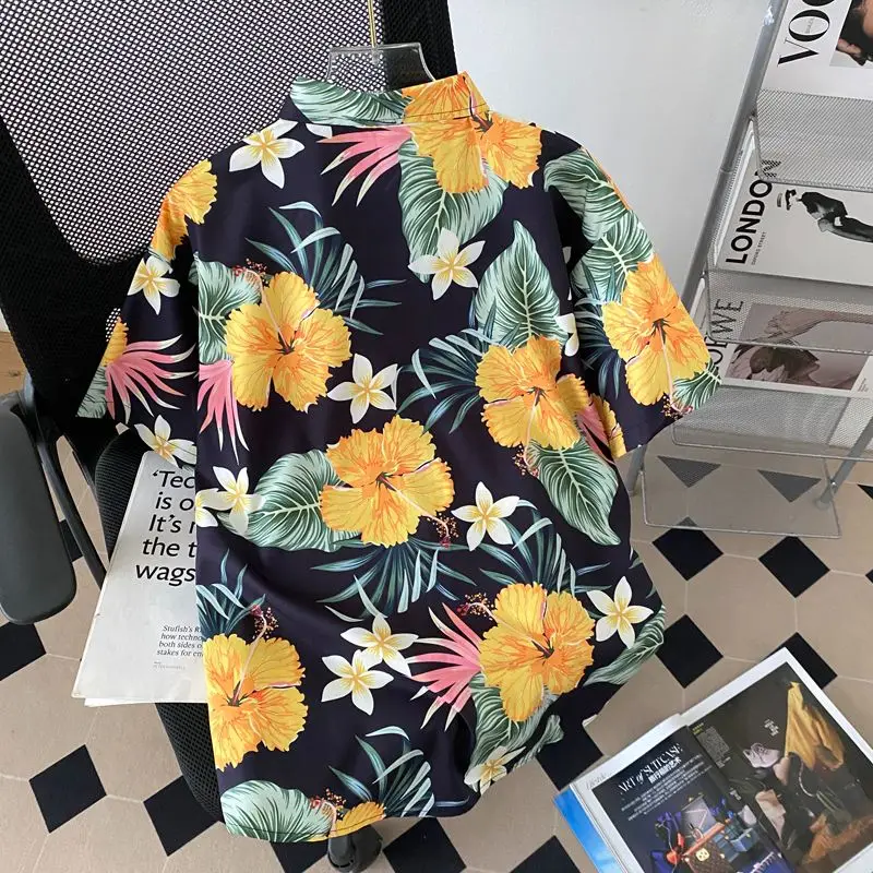Retro Hong Kong Sle ort Sve Floral Print Loose Fit Versatile irt  Collar Polyester Fiber Summer New Arrival