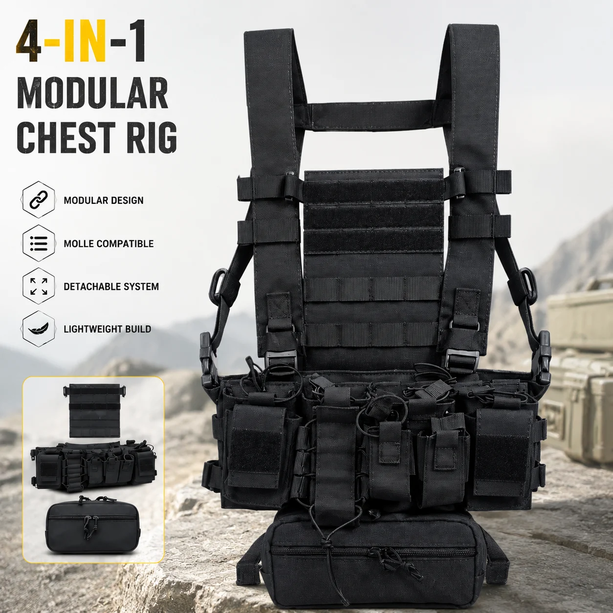 Outdoor Adventure Hunt - Gilet tactique avec pochettes amovibles, système
