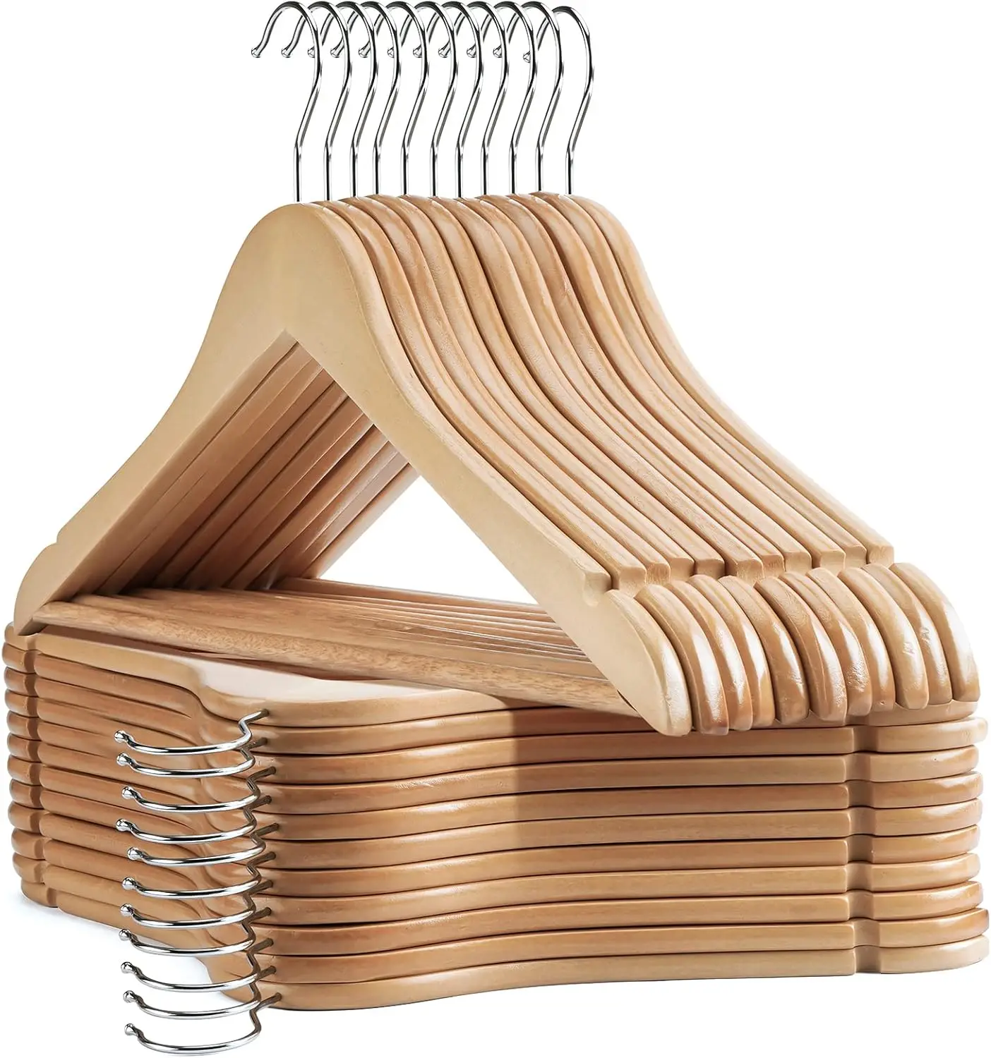 

Тонкие деревянные вешалки для шкафа, гладкая отделка, 20 штук, натуральные — прочные и экономящие место