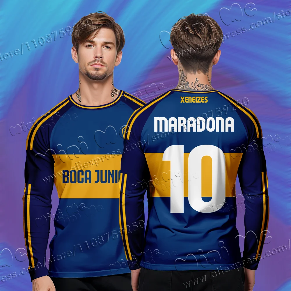 New Arrival Maradona Boca Juniors Football Jerseys Long T-Shirt Summer Breathable Sportwear Tops Women Men Training Uniform