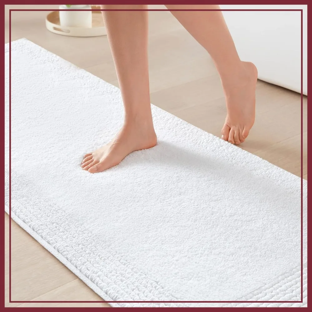 

Reversible 100% Cotton Tufted Bathroom Rug 3000 GSM Plush Bath Mat Absorbent Quick Dry 24x72 White