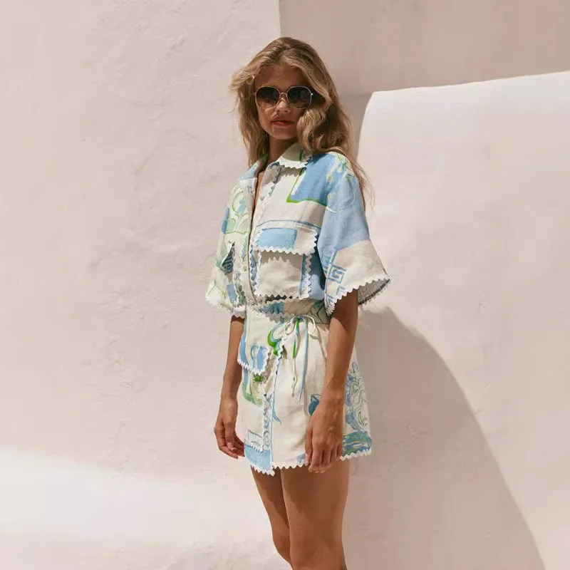 Ensemble jupe 2 pièces imprimé Patchwork élégant pour femmes, nouveau Design Chic, t-shirt en coton et lin, Mini jupe, robe Camisole, tenue de vacances