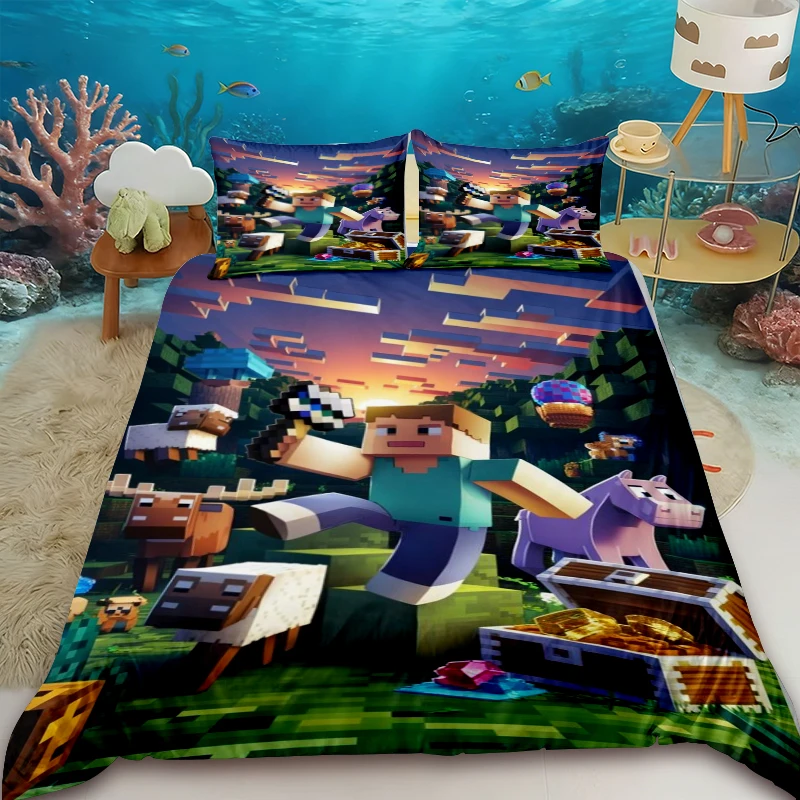 

Cartoon Kids Duvet Cover Minecraft Cartoon Quilt Cover Bedding Set Queen King Full Size Bedroom Decor Gifts