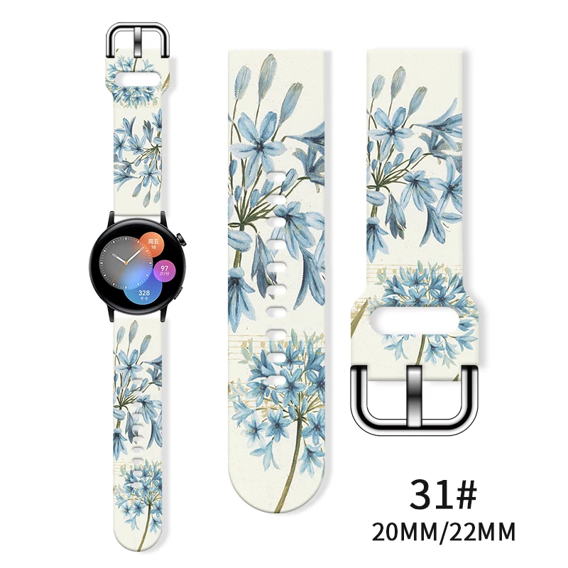 20mm Flower Printed Strap for Samsung Galaxy Watch 6/5 40mm 44mm Sport Band Replaceable Bracelet 22mm for Amazfit Balance 5Pro