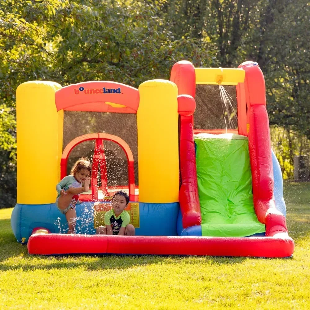 

l Bounceland Jump and Splash Adventure Bounce House или Water Slide «все в одном», большой бассейн, веселая область прыгания с баскетболом Ho