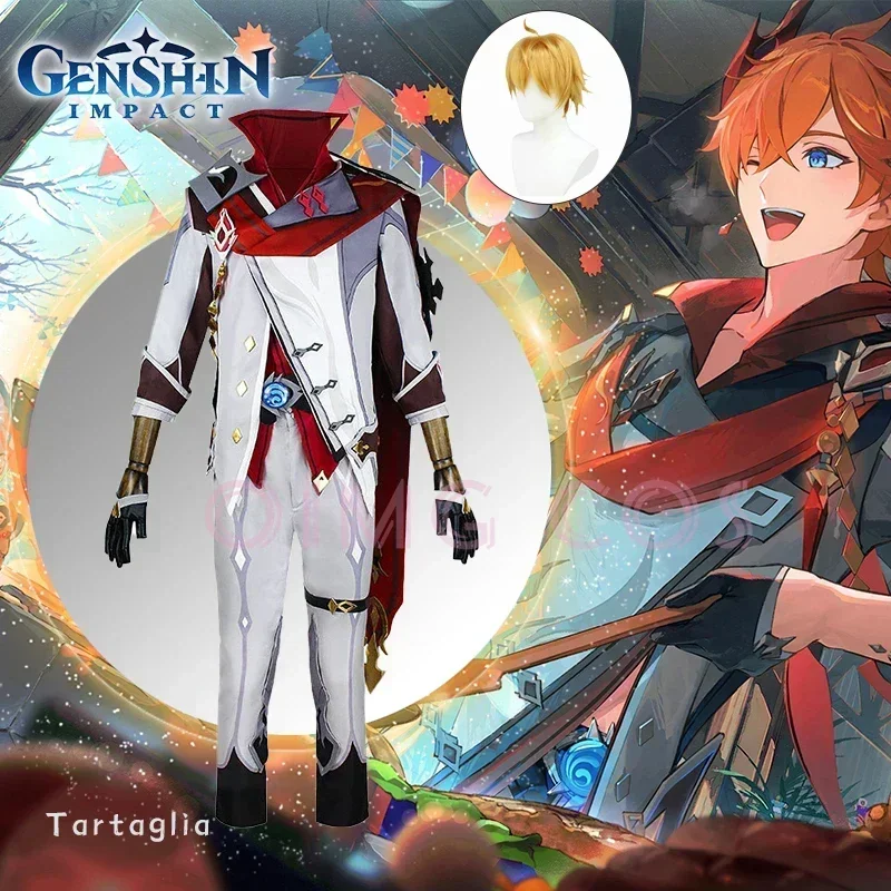 

Genshin Impact Tartaglia Cosplay Costume Uniform Wig Anime Halloween Costumes for Men Game