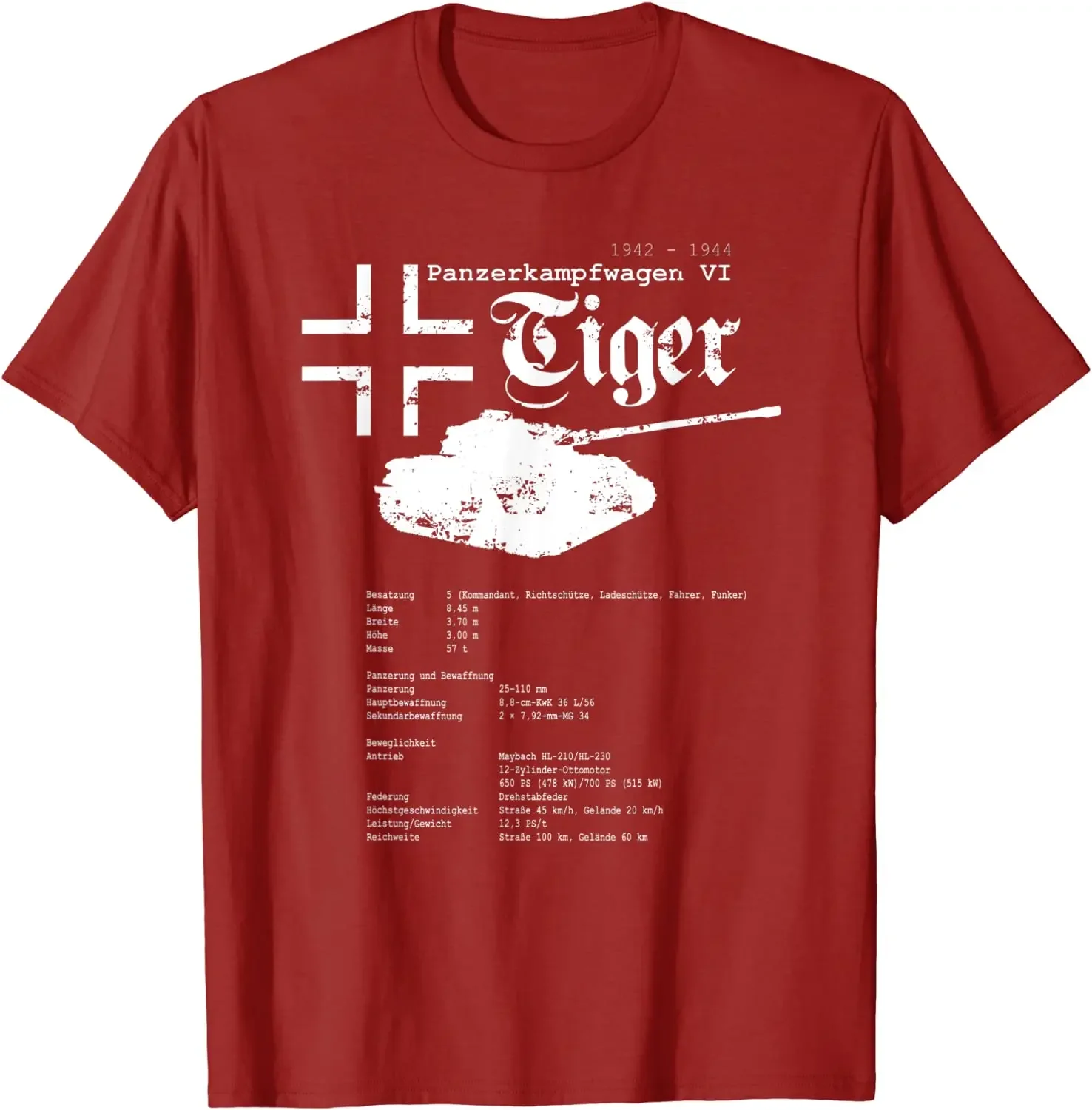 Heavy tank, tiger, armored fighting vehicle VI Defence Force summer cotton O-neck short sleeve T-shirt
