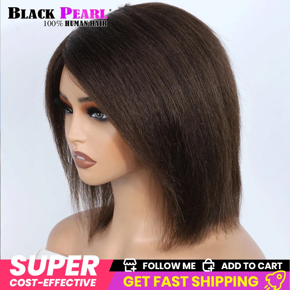 Pelucas de cabello humano Bob corto liso y rizado sin pegamento para mujer, peluca Frontal de encaje transparente Peruvain Remy, peluca suave Yaki