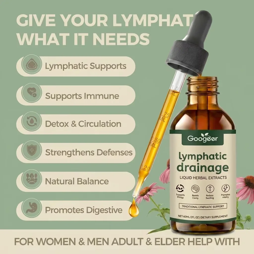 Lymphatic Drainage Liquid Herbal Extracts - Natural Support for Lymphatic System, Reduces Swelling, Boosts Energy & Vitality