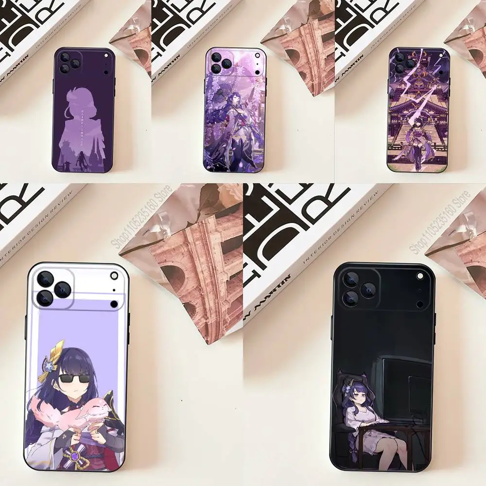 

G-Genshin R-Raiden Shogun Phone Case For iPhone 17,16,15,14,13,12,11,Pro,Max,Plus,E,SE4,Air,Mini Black Precise Hole Matching