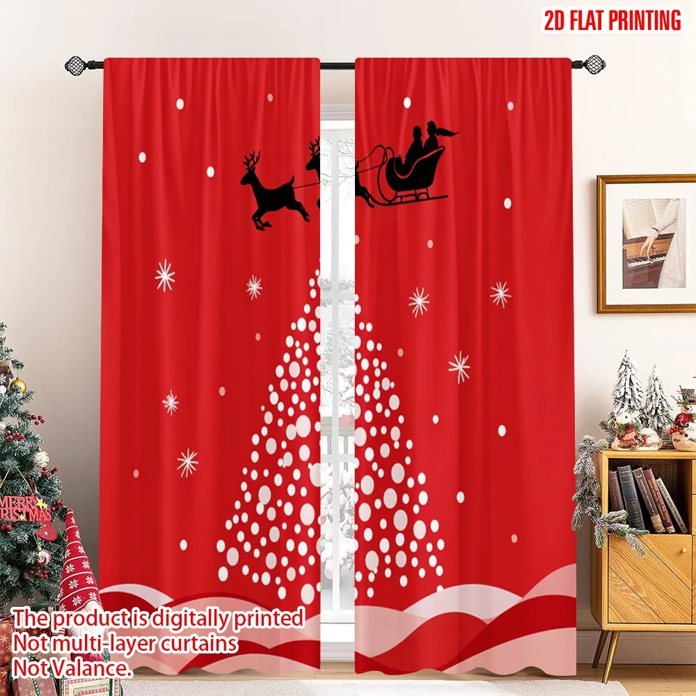 

2pcs 2D flat printing Christmas Drapes Christmas Tree Stars Sleigh 100% Polyester Fabric Without Electricity Party Decorations