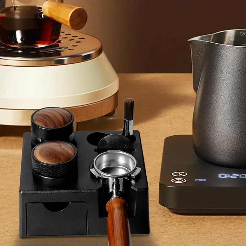 Espresso-Tamper-Halter im quadratischen ABS-Schubladenstil, Basis für die Kaffee-Tamper-Station aus ABS, Ständer für Espresso-Tampermatten, Universalgröße