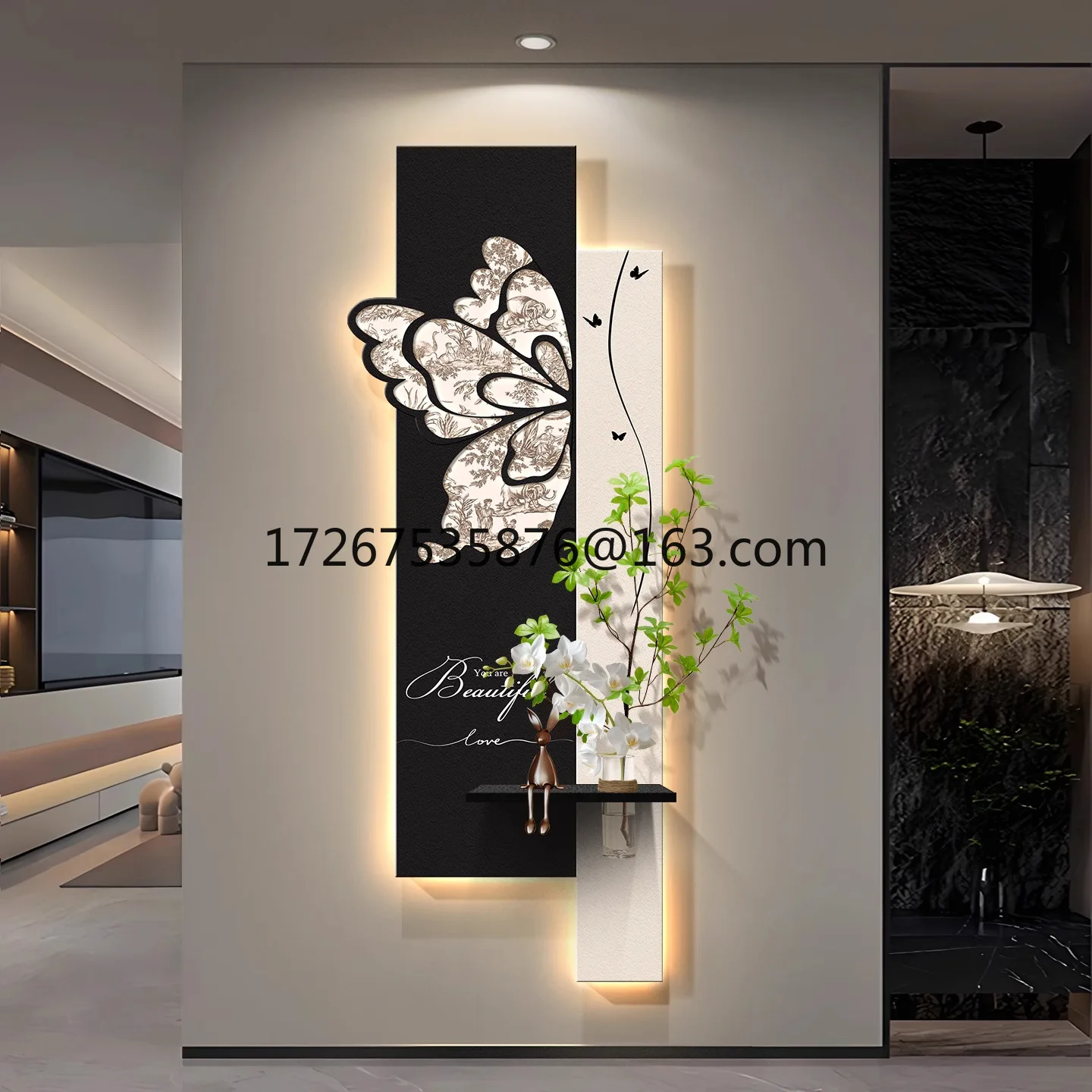 

Medieval style entrance decorative painting, entrance corridor aisle hanging painting, high-end butterfly light mural