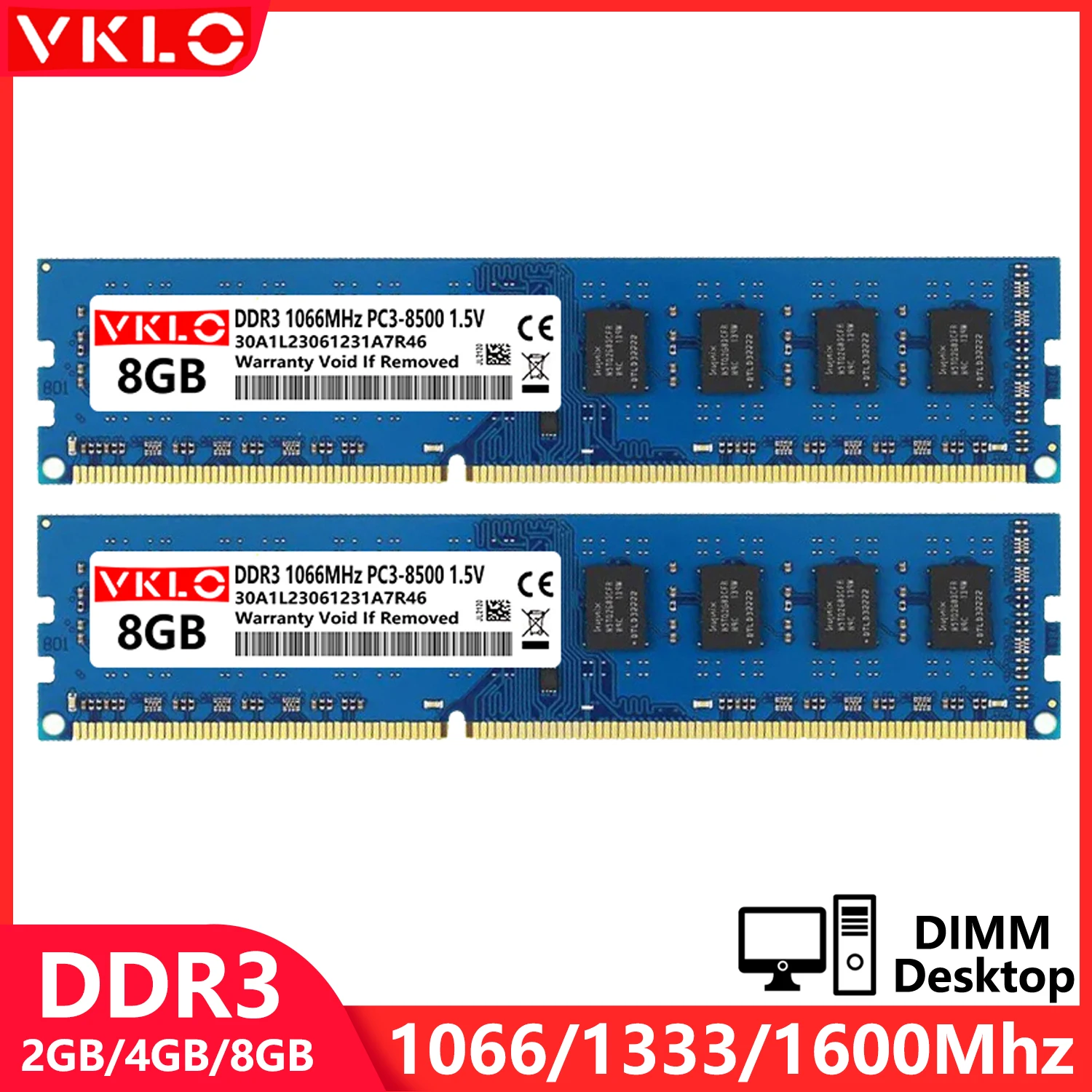 DDR3 2GB 4GB 8GB Desktop Memory Ram 1066 1333 1600Mhz 1.5V 240Pin PC3-8500 PC3-10600 PC3-12800 2RX8 16 Chips DIMM Memories Ram