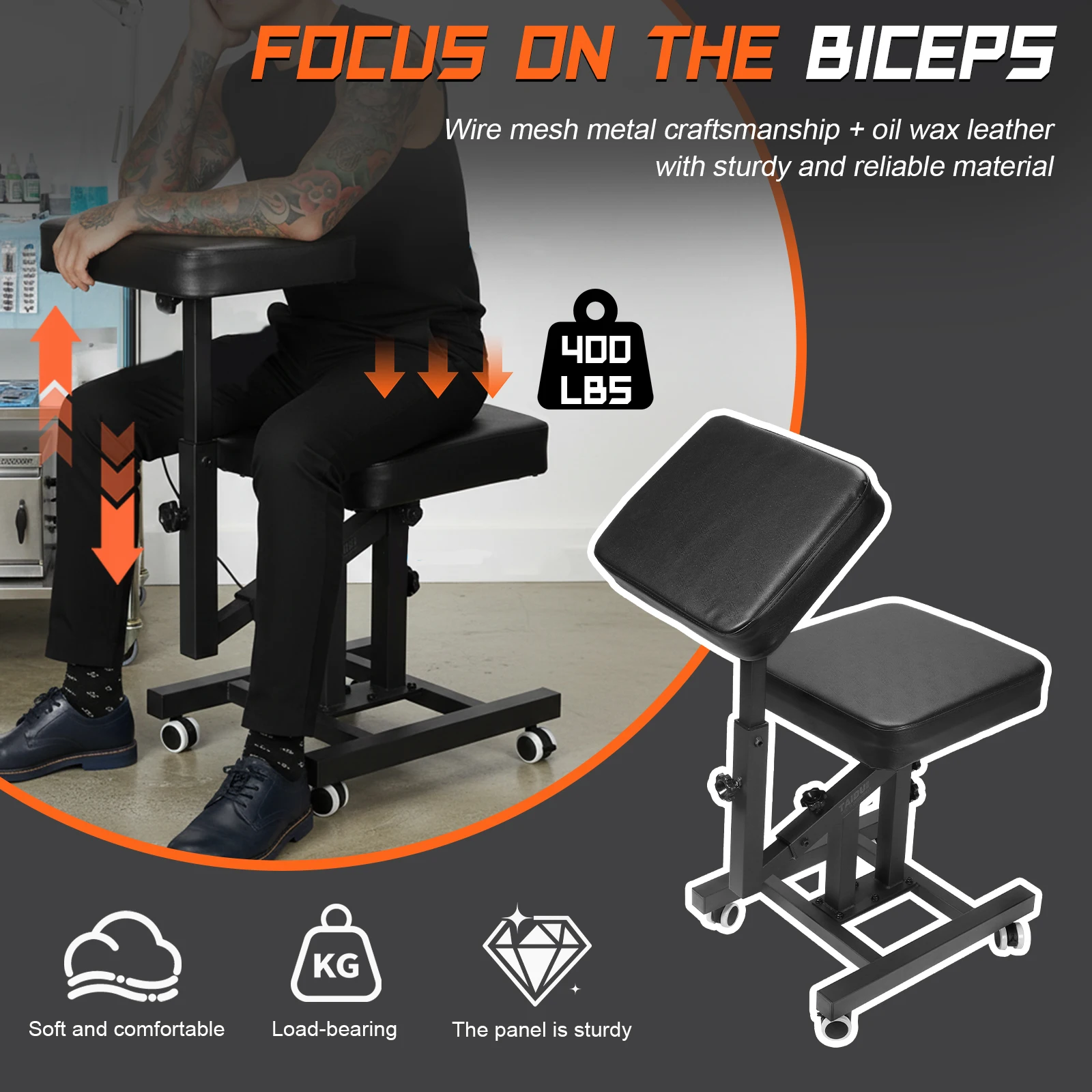 

Tattoo Armchair with Adjustable Armrest & Back Support Portable Massage Chair with Wheels for Tattoos Studio Customers