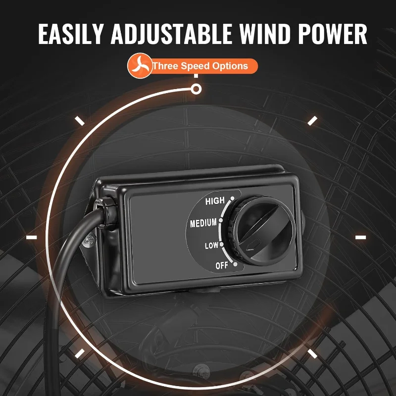 مروحة طبلة VEVOR، 24 بوصة 8700 CFM عالية السرعة، مروحة أرضية شديدة التحمل، 3 سرعات، سلك 5 أقدام، 360 درجة ° مائل قابل للتعديل،