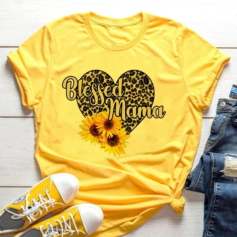Sunflower Bee Kind Yellow Women T-shirt Aesthetics Graphic Short Sleeve Cotton Polyester T Shirts Female Camisetas Verano Mujer