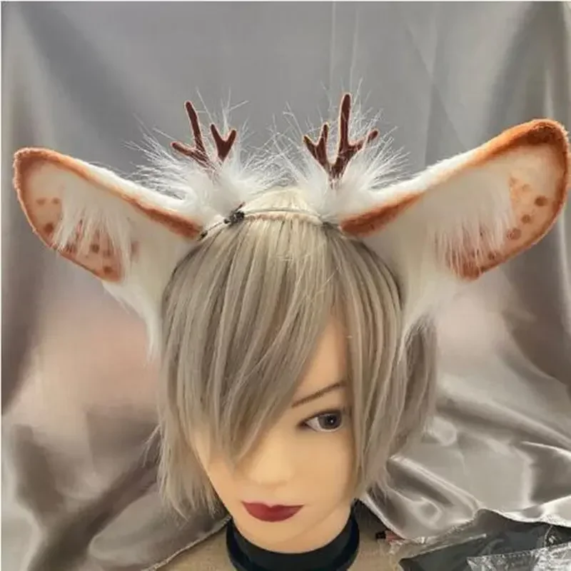 

Handmade Sweet Lovely Christmas Deer Ears Elk Ears Horn Hairhoop Headwear for Girl Lolita Christmas Cosplay Costume Accessories