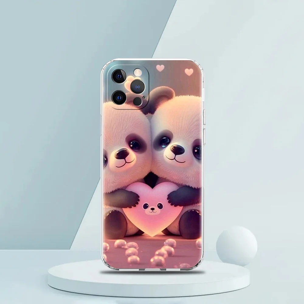 Etui na telefon Cartoon Lovely Panda do iPhone 16 15 14 13 12 Pro Max Przezroczyste, miękkie etui do iPhone 11 Pro Max 7 8 Plus XS XR Shell