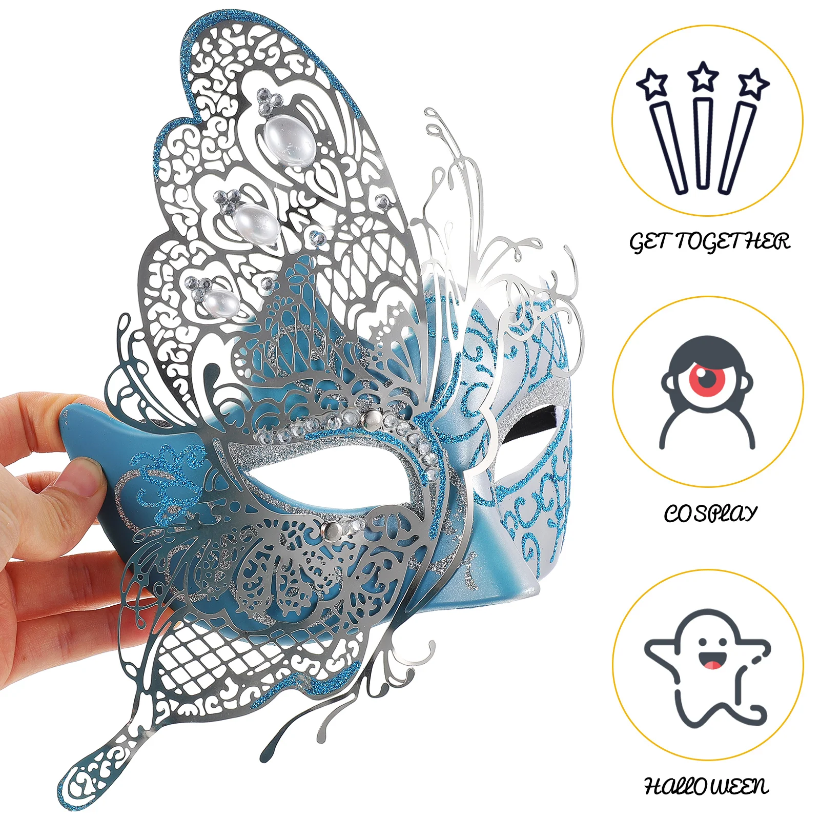 

Butterfly Masquerade Mask Half Face Plastic Metal Party Costume Masks for Halloween Cosplay Adjustable Strap One Size Fits Most