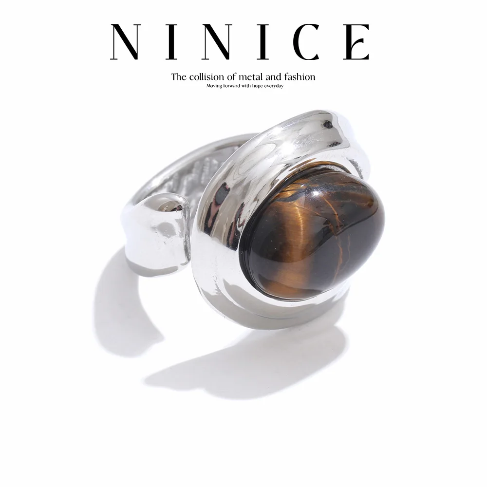 NiNice – bague en acier inoxydable, pierre d'oeil de tigre naturelle, étanche, Design de mode personnalisé populaire, vente en gros