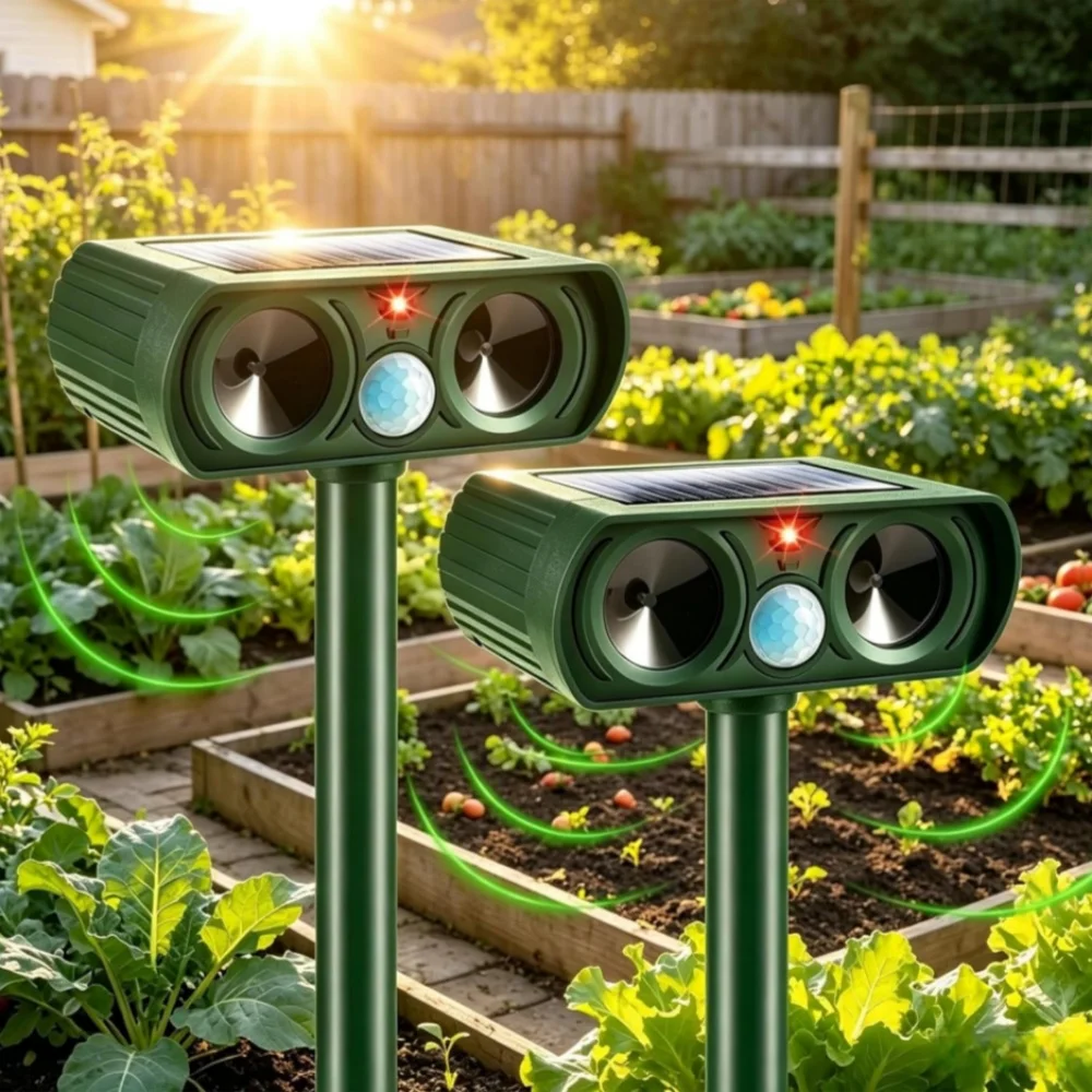 Image of 2 Stück Outdoor LED-Licht-Alarm Ultraschall-Katzen- und Hundevertreiber Wasserdicht Solarbetrieben Wiederaufladbar Gartenvertreiber für Garten, Bauernhof, Hof, Rasen