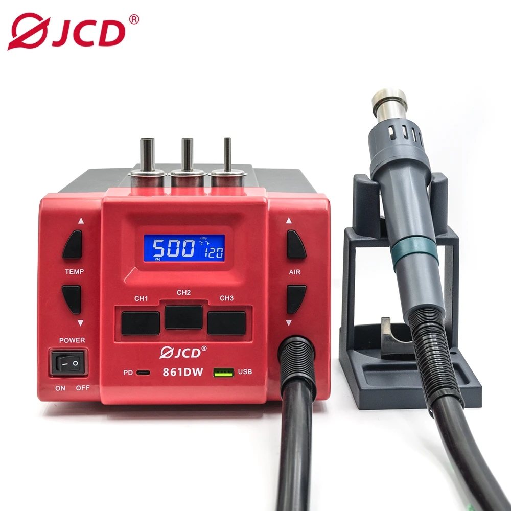 JCD 861DW Hot Air Gun 1000W High Power Soldering Rework Station with 3 Nozzles for Mobile Phone Motherboard PCB BGA Repair Tools