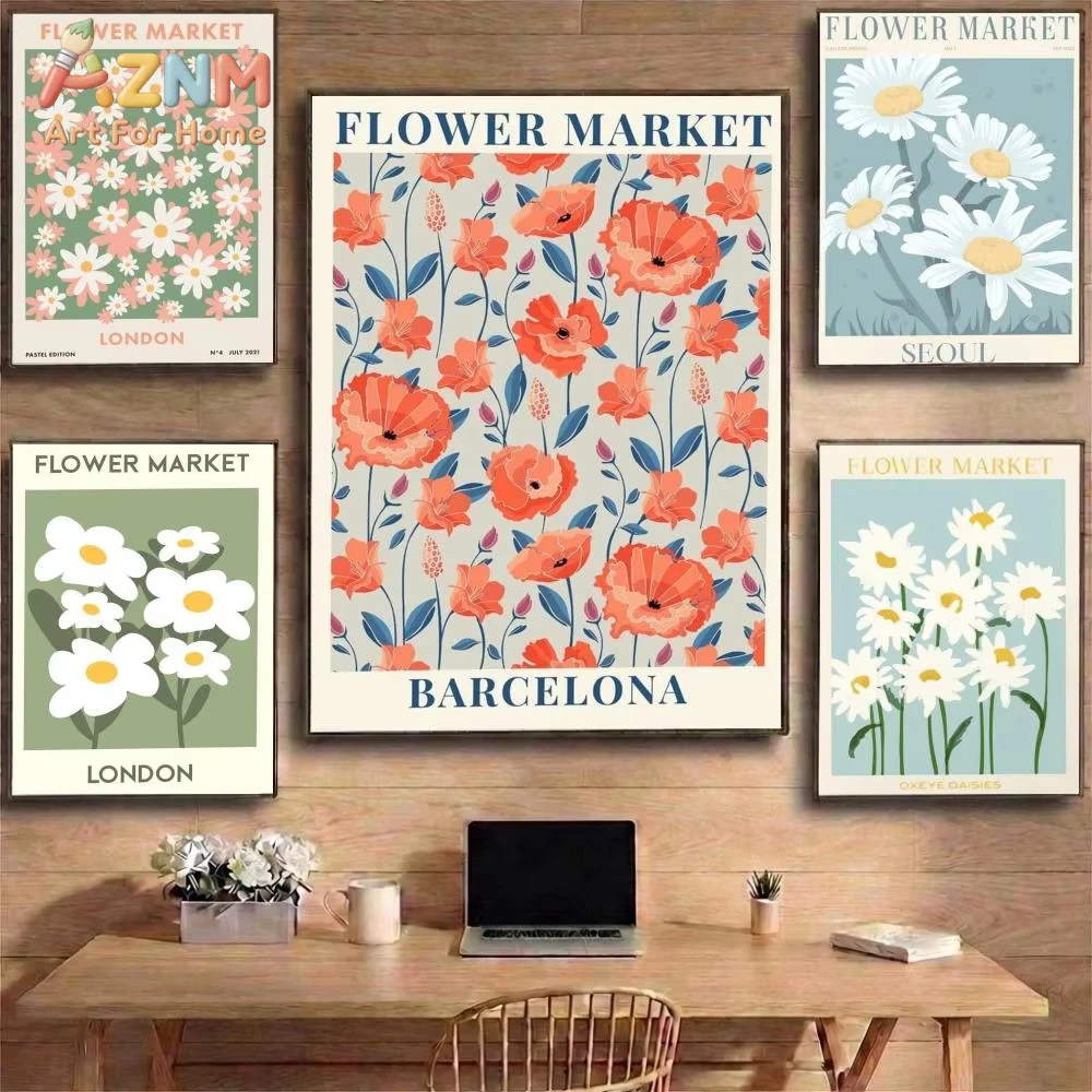 

1pc Flower Market Daisy Poster Canvas Painting Art Wall Poster Home Room Decor