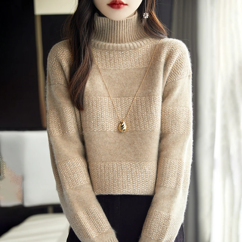 

Autumn And Winter 100% Pure Wool Turtle Neck Women Thickened Fashion Knitted Bottoming Shirt Loose Lazy Wind