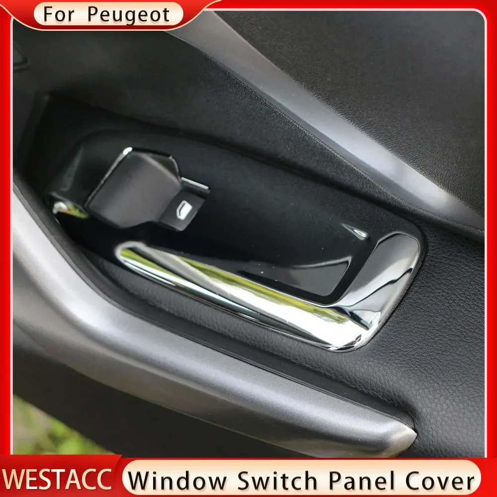 Car Window Lifter Switch Panel Cover for Peugeot 2008 2014 2015 2016 2017 2018 2019 Trim Sticker 4Pcs ABS Chrome Accessories