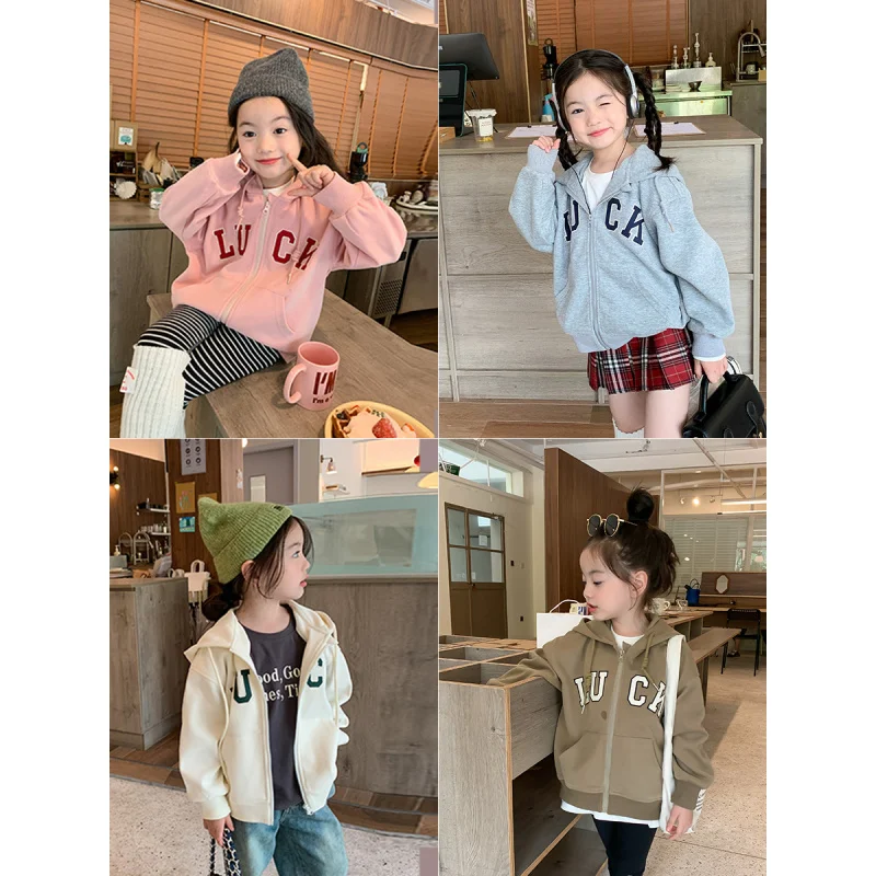 

Children's Hooded Sweatshirt Jacket Boys and Girls Casual Loose Letters Cardigan Top2024Autumn