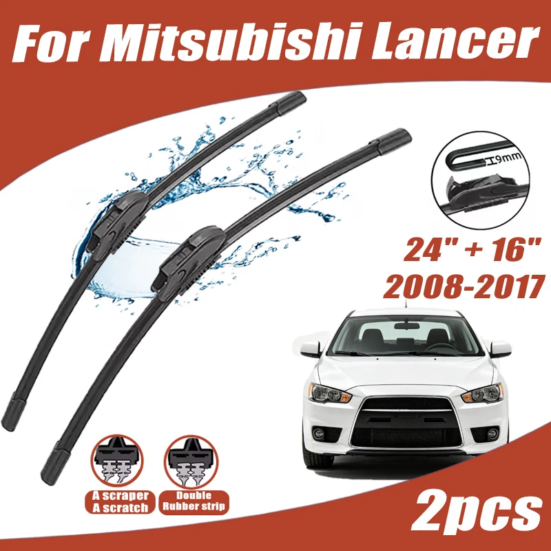 2Pcs 24"+16" Front Windshield Wiper Blades For Mitsubishi Lancer 2008-2017 2009 2010 2011 2012 Quiet Durable Windscreen Wipers