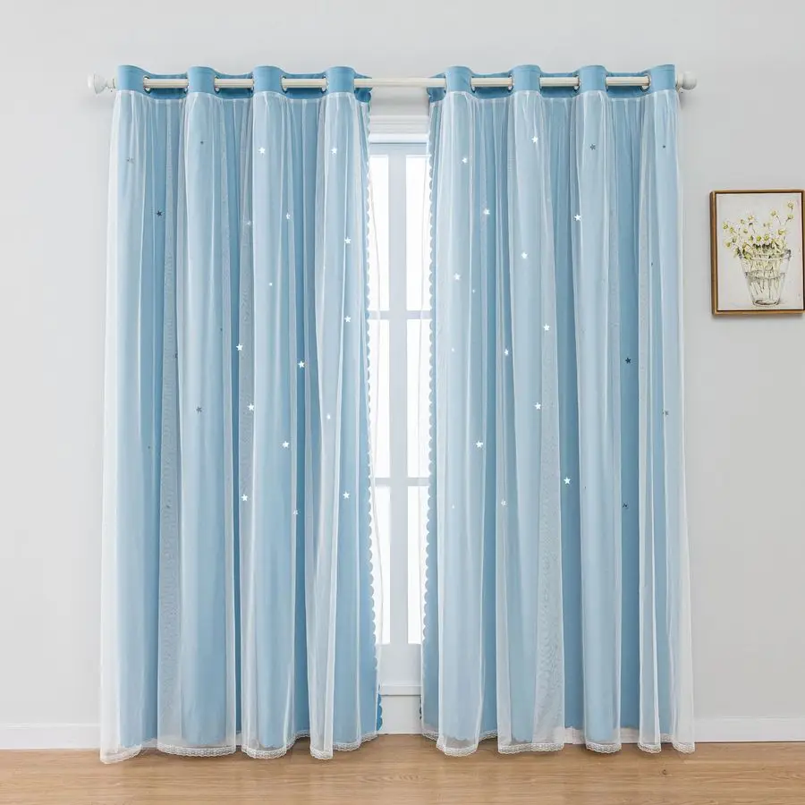 

Двухслойные светонепроницаемые шторы с вырезами в виде звезд для детской комнаты девочки, спальни, гостиной, с полосатым узором, градиентные, для домашнего декора