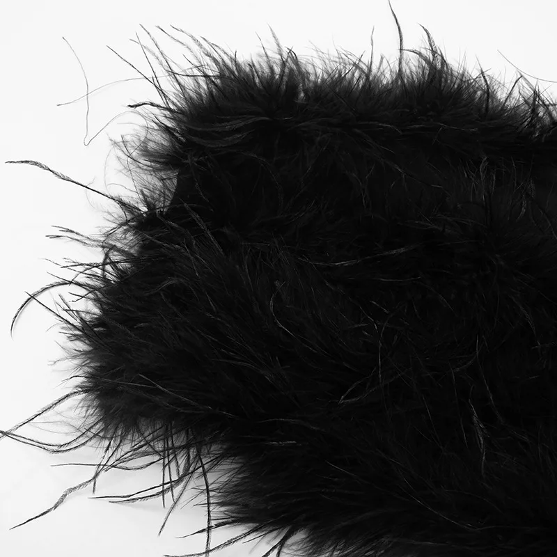 2025 Autumn Women Sexy 2 Piece Set Fluffy Faux Fur Tube Tops + High Waist Skinny Capris Pants Fashion Suits Party Clubwear