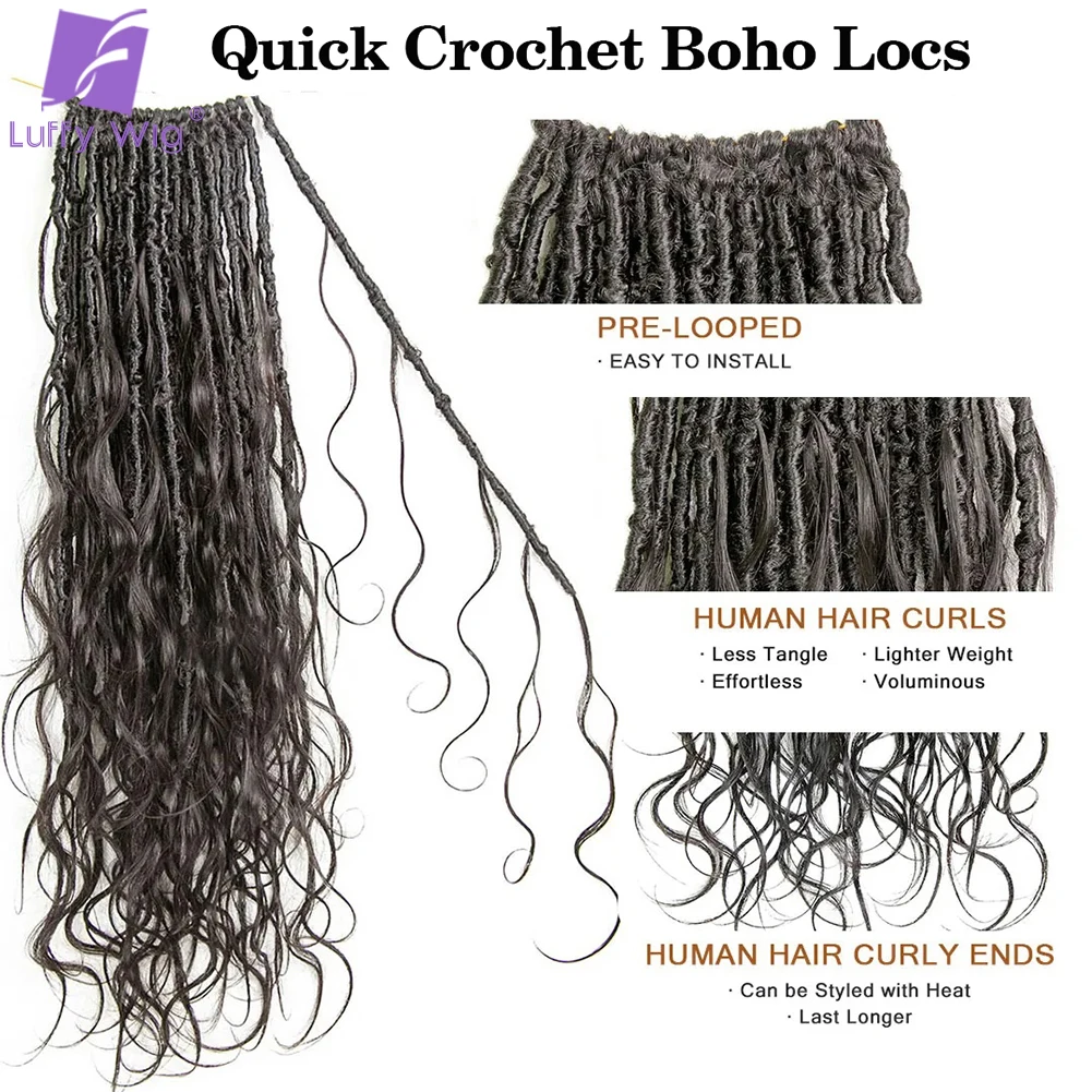 Body Wave Crochet Boho Locs avec Boucles de Cheveux Humains, Déesse Pré Bouclée, Cheveux Bouclés, Extrémités Synthétiques