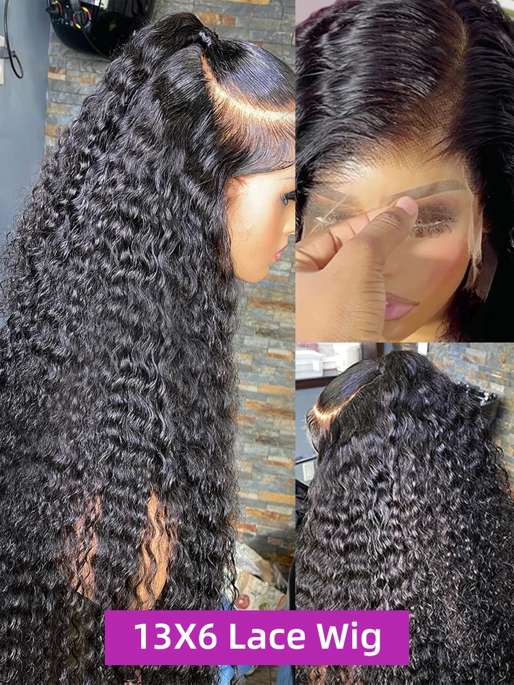 Peruca frontal de renda onda profunda para mulheres, cabelo humano brasileiro sem cola, peruca encaracolada aquática, perucas dianteiras pré-arrancadas, 360 HD, 13x6, 30 ", 40"