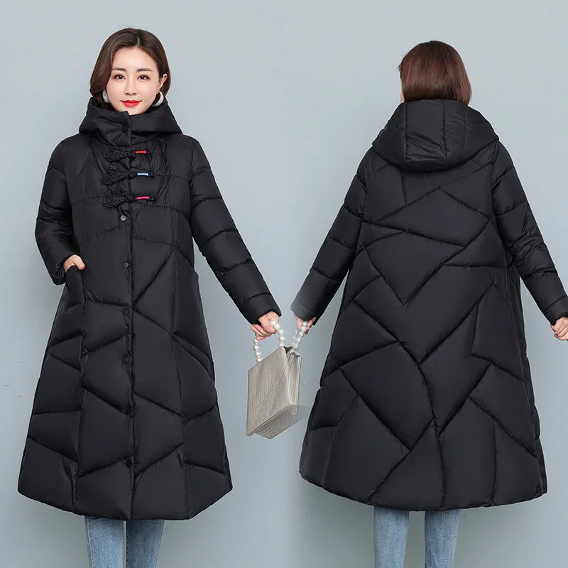 Women Winter coats down jacket female long over-the-knee hooded jacket New with thick loose Loose Jacket Parka Snow Wear Outwear