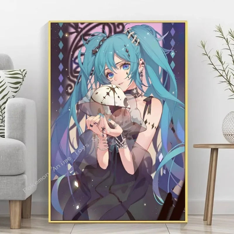 Amine H-Hatsunes-M-Miku girls Poster Self-adhesive Art Poster Retro Kraft Paper Sticker DIY Room Bar Cafe Stickers Wall Painting