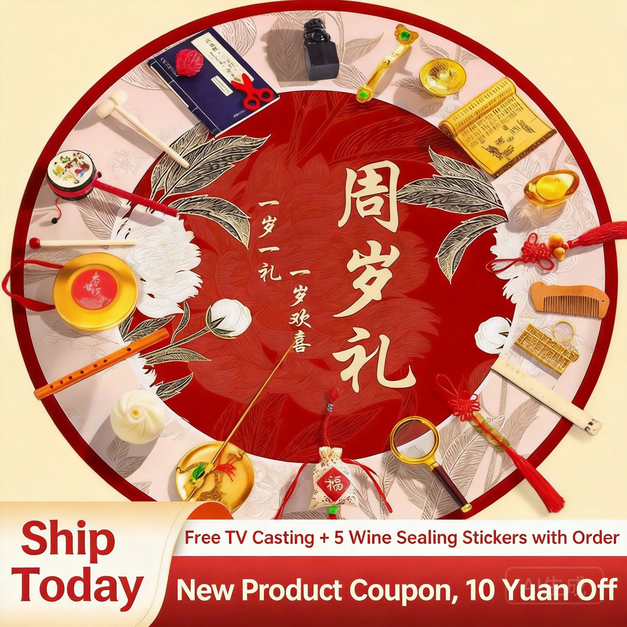 Chinese Traditional Lucky Zhuazhou Full Prop Set For 1 Year Old Snake Baby First Birthday Gift Birthday Party Decoration Catch