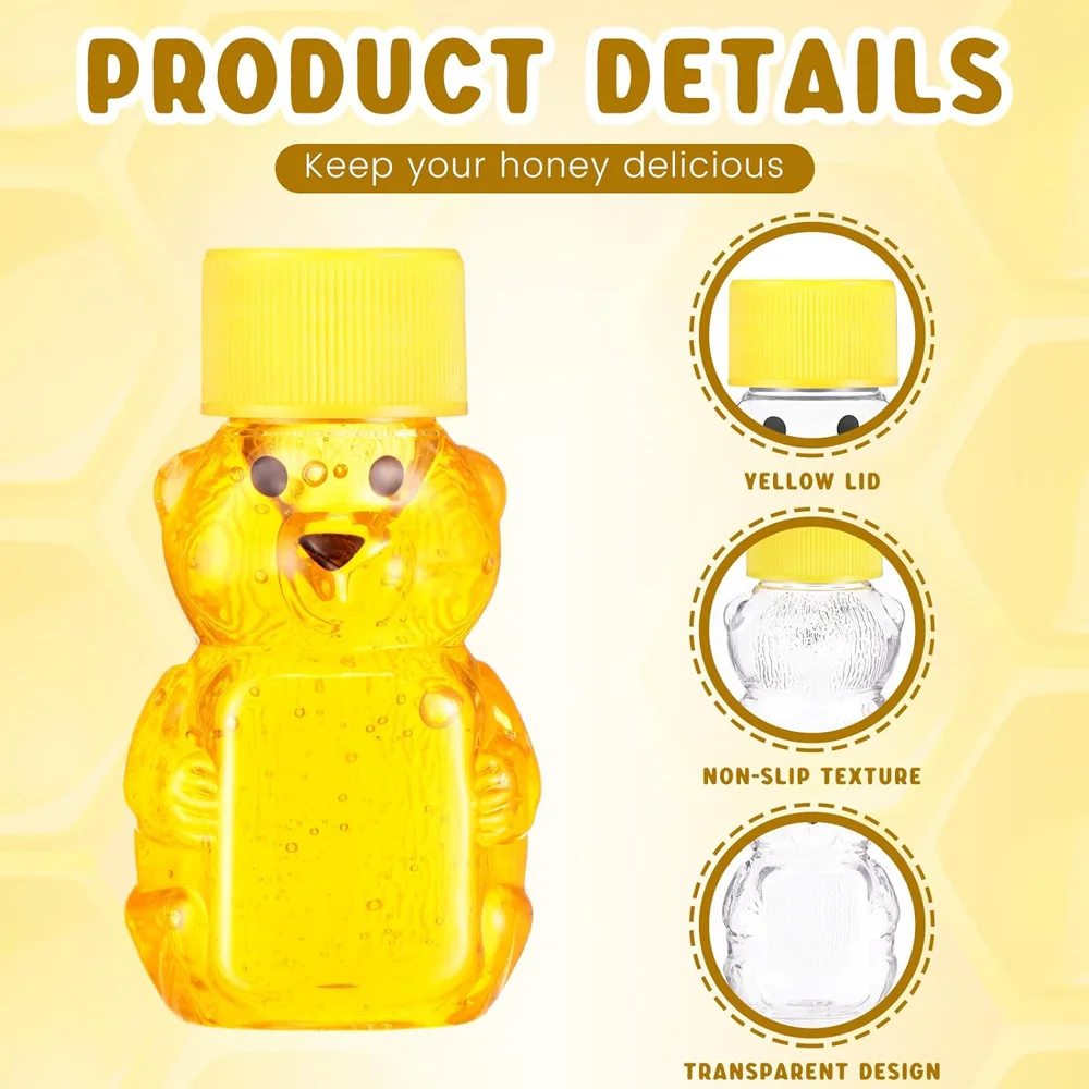 96 Pieces 2 oz Plastic Honey Bear Bottle for Storing and Dispensing Holiday Baby Shower Gifts